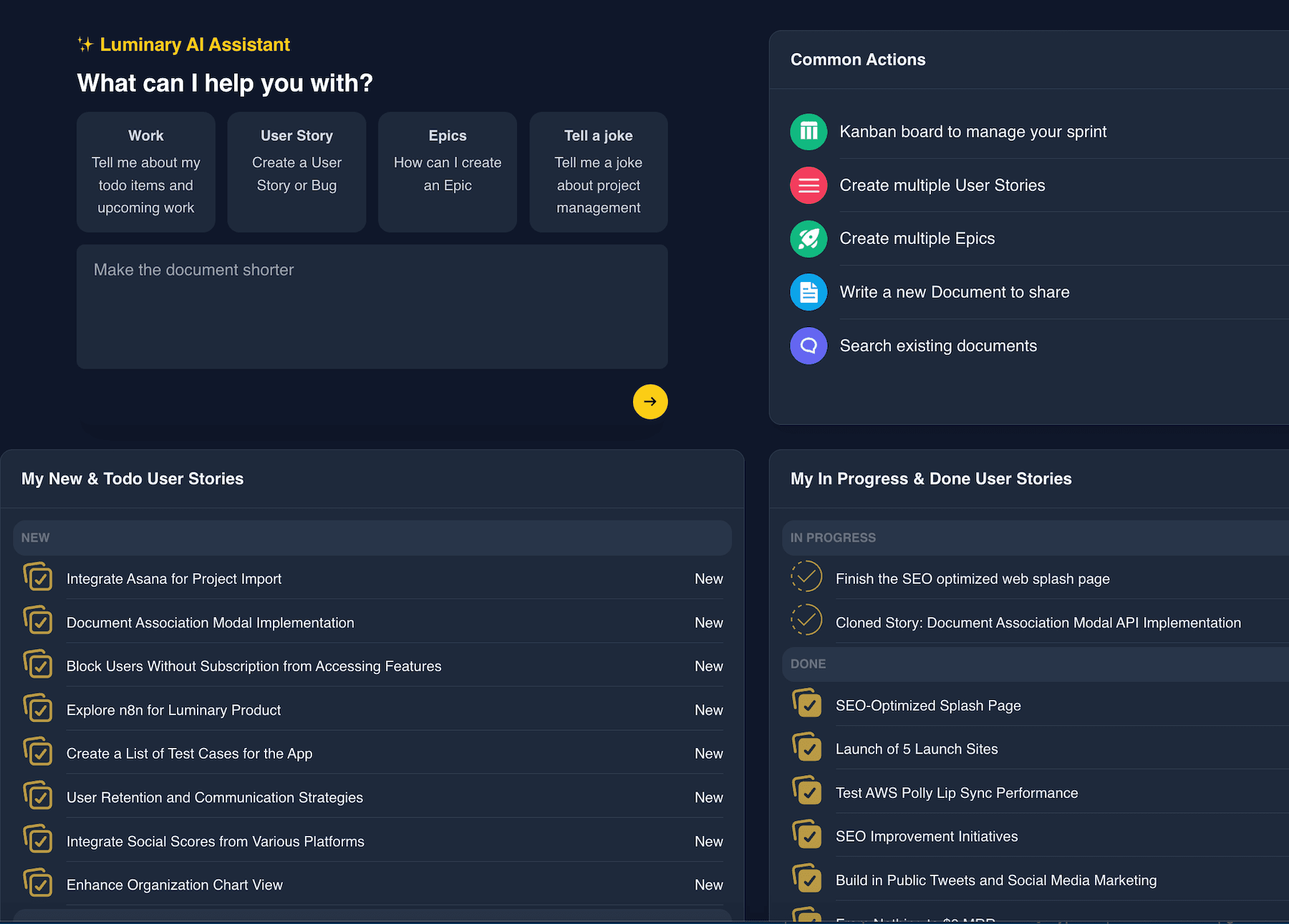 Agile Luminary Dashboard